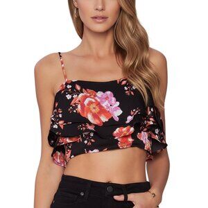 Tularosa Stella Cullen Black Pink Floral Ruffle Crop Top S NWT Revolve